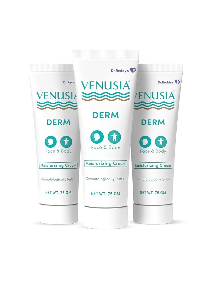 VENUSIA Dr. Reddy's Derm Moisturizing Cream | 24-hour Intense Hydration | Skin Barrier Repair | For Dry to Very Dry Skin | 4 Natural Butters | Hypoallergenic | 75g (Pack of 3) - Image 1
